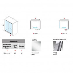 Novellini Paroi douche coulissante 156-162xH195cm 1 fixe droite profilé silver L Kobleo