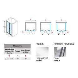 Novellini Paroi douche 2 portes battantes 114-120xH195cm profilé silver LUNES 20 Novellini Kobleo