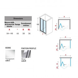 Novellini Paroi douche pliante 84-90xH195 cmVerre transparent profilé silver LUN Kobleo