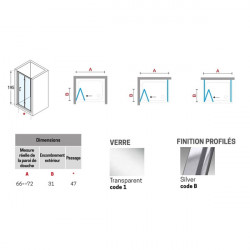 Novellini Paroi douche pliante 66-72x H195 cm verre transparent profilé silver Z Kobleo Novellini Paroi douche pliante 66-72x H195 cm verre transparent profilé silver Z Kobleo