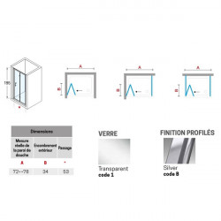 Novellini Paroi douche pliante 72-78x H195 cm verre transparent profilé silver Z Kobleo