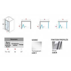 Novellini Paroi douche pliante 76-82x H195 cm verre transparent profilé silver Z Kobleo