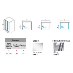 Novellini Paroi douche pliante 96-102x H195 cmVerre transparent profilé silver Z Kobleo Novellini Paroi douche pliante 96-102x H195 cmVerre transparent profilé silver Z Kobleo
