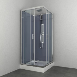 Allibert Cabine douche complète Carré 90x90x225cm accès d'angle argenté EVEREST Kobleo