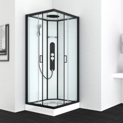 Allibert Cabine douche complète carré 90x90x225cm neutre profil noir UYUNI Kobleo