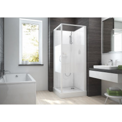 Leda Cabine douche 70x70cm sérigraphie opaque central porte pivotante IZI B Kobleo