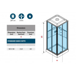 Novellini Cabine douche standard sans coiffe 90x90cm mécanique profilé silver ME Kobleo