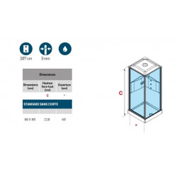 Novellini Cabine douche standard sans coiffe 80x80cm mécanique profilé blanc MED Kobleo