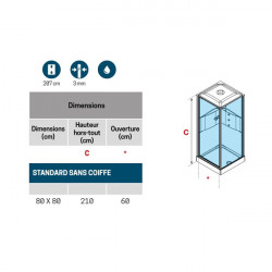 Novellini Cabine douche standard sans coiffe 80x80 thermostatique profilé blanc  Kobleo