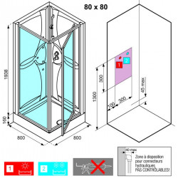 Novellini Cabine média carrée accès de face 2.0 900x900mm ME2A80M-1AA Kobleo