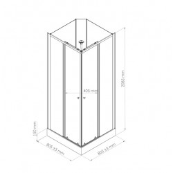 Ondée Cabine douche carrée 805x805cm accès d'angle deux portes coulissantes  Kobleo