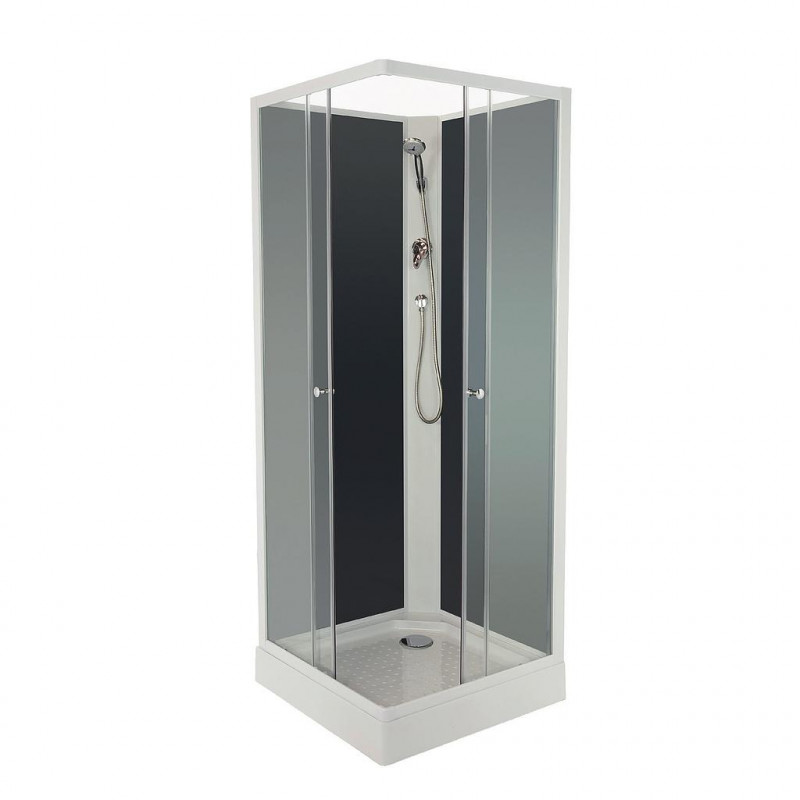 Ondée Cabine de douche carrée 80 x 80 cm accès d'angle deux portes fond gris Kobleo