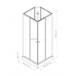 Ondée Cabine de douche carrée 80 x 80 cm accès d'angle deux portes fond gris Kobleo