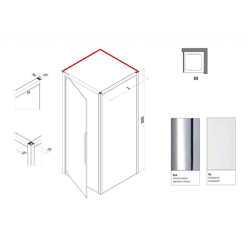 Samo Paroi douche fixe 87-89cm Ht200cm profilé chromé brillantVersion gauch Kobleo Samo Paroi douche fixe 87-89cm Ht200cm profilé chromé brillantVersion gauch Kobleo