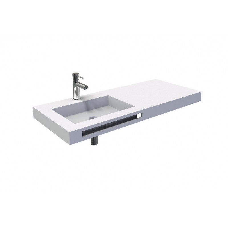 Ondée Plan vasque suspendre gauche 120cm solid surface blanc mat porte-servi Kobleo