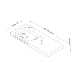 Ondée Plan vasque suspendre gauche 120cm solid surface blanc mat porte-servi Kobleo