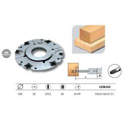 Leman Porte-outils à rainer extensible 160x50x5/9,5 z8+V4 950.9.160.51.51 Leman Kobleo