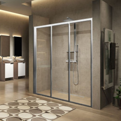 Novellini Porte coulissante 3 panneaux transparent 114 120cm Profile chromé Lune Kobleo