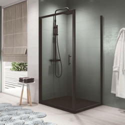 Novellini Porte douche pivotante 76-82xH195 cmVerre transparent profilé noir ZEP Kobleo