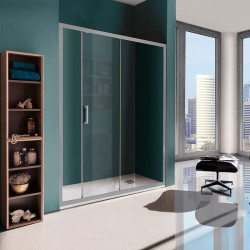 Samo Porte douche coulissante 2 panneaux 117-121cm profilés blanc CEE ART Kobleo