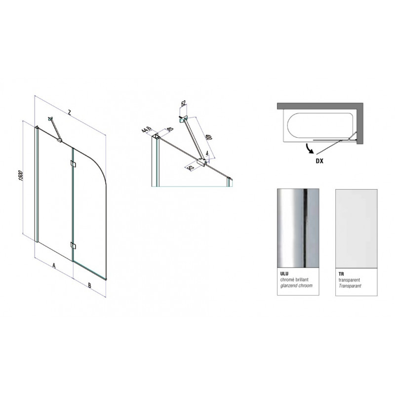 Samo Pare-bain complet Verre arrondi 107-109cm Ht150cm Droite B1450ULUTR/DX Kobleo Samo Pare-bain complet Verre arrondi 107-109cm Ht150cm Droite B1450ULUTR/DX Kobleo