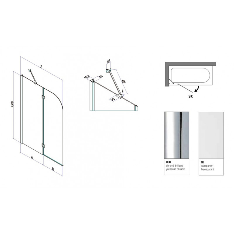 Samo Pare-bain complet Verre arrondi 107-109cm Ht150cm Gauche B1450ULUTR/SX Kobleo Samo Pare-bain complet Verre arrondi 107-109cm Ht150cm Gauche B1450ULUTR/SX Kobleo