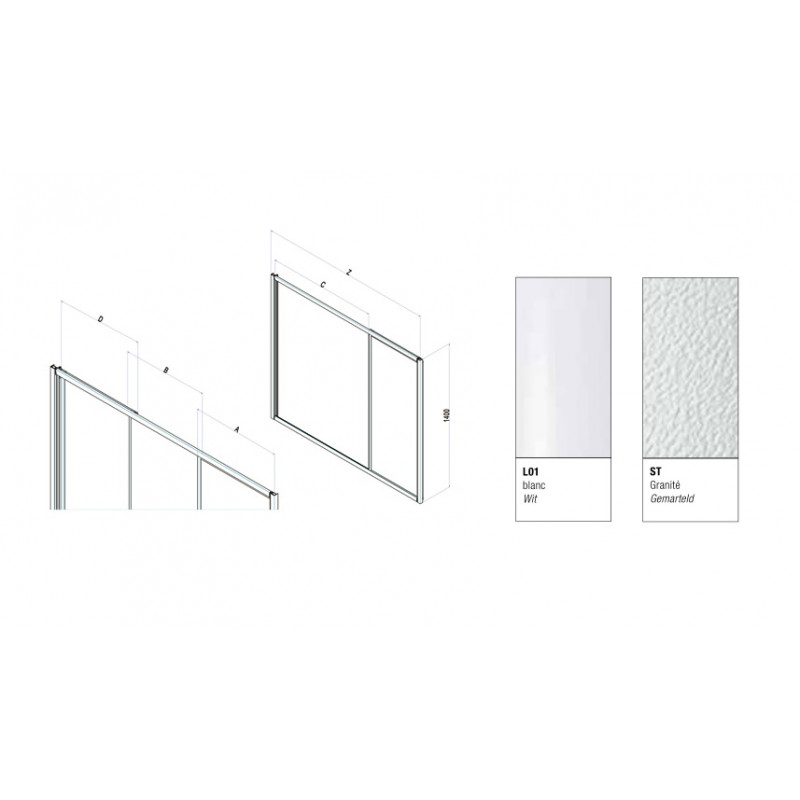 Samo Pare-bain coulissant 3 panneaux 168-172cm Ht140cm profilé blanc granit Kobleo Samo Pare-bain coulissant 3 panneaux 168-172cm Ht140cm profilé blanc granit Kobleo