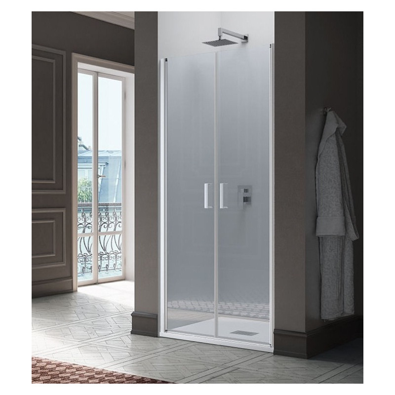 Samo Porte douche abattant Saloon 76 80 cm profilés blanc verre transparent Kobleo