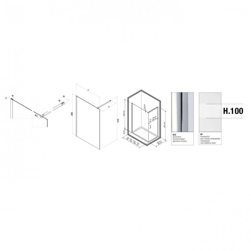 Samo Paroi douche d'angle rectangulaire 118-120cm fixe sérigraphiée Open Si Kobleo Samo Paroi douche d'angle rectangulaire 118-120cm fixe sérigraphiée Open Si Kobleo