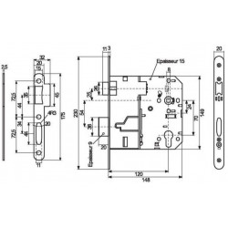 Vachette Serrure à larder D45 Axe 120 mm réversible Clé I Kobleo