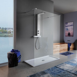 Samo Paroi douche péninsule rectangulaire 96cm panneau fixe laiton chromé O Kobleo