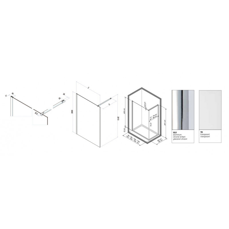 Samo Paroi douche d'angle rectangulaire 86-88cm fixe Open Side Kobleo Samo Paroi douche d'angle rectangulaire 86-88cm fixe Open Side Kobleo