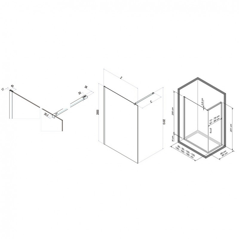 Samo Paroi douche d'angle rectangulaire 96-98cm fixe sérigraphiée Open Side Kobleo Samo Paroi douche d'angle rectangulaire 96-98cm fixe sérigraphiée Open Side Kobleo