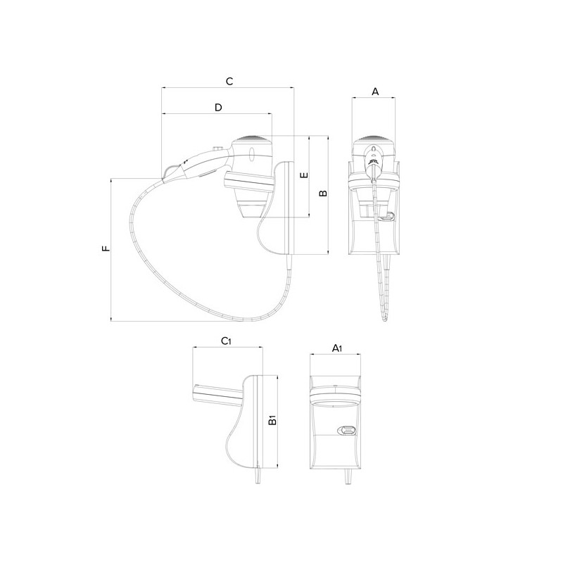 Vortice Sèche-cheveux mural 1200 W 94 m3/h type pistolet avec prise rasoir Föh Kobleo Vortice Sèche-cheveux mural 1200 W 94 m3/h type pistolet avec prise rasoir Föh Kobleo
