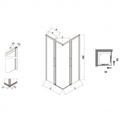 Samo Paroi douche d'angle ouverture coulissant 67-69cm Version droite Europ Kobleo