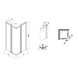 Samo Paroi douche d'angle ouverture coulissante 77-79cm Version droite Euro Kobleo