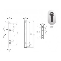 Thirard Serrure à cylindre axe 16 L 25 E104 à mentonnet 3 clés en boîte Kobleo