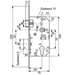Vachette Serrure de sûreté D455 Réversible sans gâche Kobleo