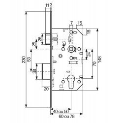 Vachette Serrure de sûreté D45 Axe à 40 mm Réversible Kobleo Vachette Serrure de sûreté D45 Axe à 40 mm Réversible Kobleo
