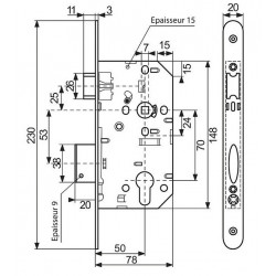 Vachette Serrure de sûreté D455 coupe-feu pare flamme Droite sans gâche Kobleo