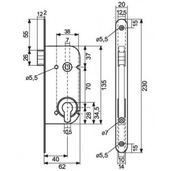 Vachette Serrure de sûreté D4500 à larder Axe à 40 mm Droite Clé I Kobleo