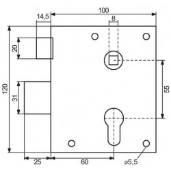 Vachette Serrure de sûreté à fouillot 7316 type Alsace Axe 60 mm Droite Kobleo