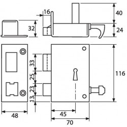 Thirard Serrure verticale à tirage pêne dormant demi-tour 6 gorges Axe 45mm Dr Kobleo