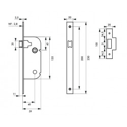 Thirard Serrure à encastrer axe 40 mm bec de cane BR têtière inox sans gâche 8 Thirard Kobleo