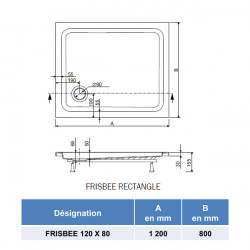 Leda Receveur de douche rectangle 800x1200mm Profondeur 50mm blanc FRISBEE Kobleo
