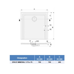 Leda Receveur de douche carré 750x750 mm blanc SPACE MINÉRAL S Kobleo