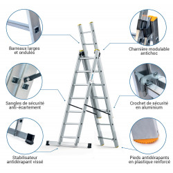 Hoström Echelle 3 plans StablePRO 3x7 marches hauteur travail max 5,00m Hostrom Kobleo