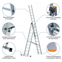 Hoström Echelle 3 plans StablePRO 3x11 marches hauteur travail max 6,31m Hostrom Kobleo
