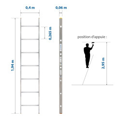 Hoström Echelle simple StablePRO 7 marches hauteur travail max 2,95m Hostrom Kobleo