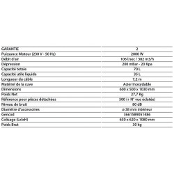 Leman Aspirateur eau et poussières ASP701 70L 1250W avec accessoires Leman Kobleo